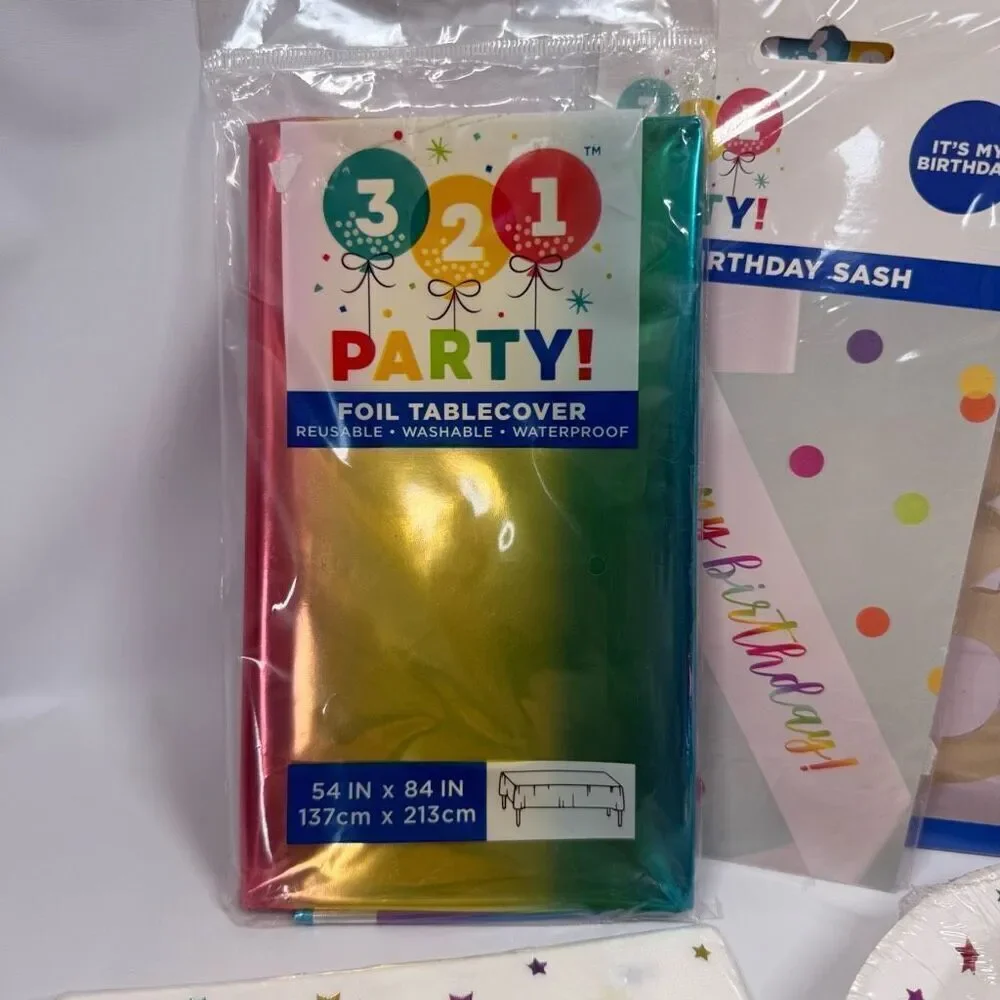 D10  Party Decorations- 7 piece Rainbow Star variety party supplies and decorati